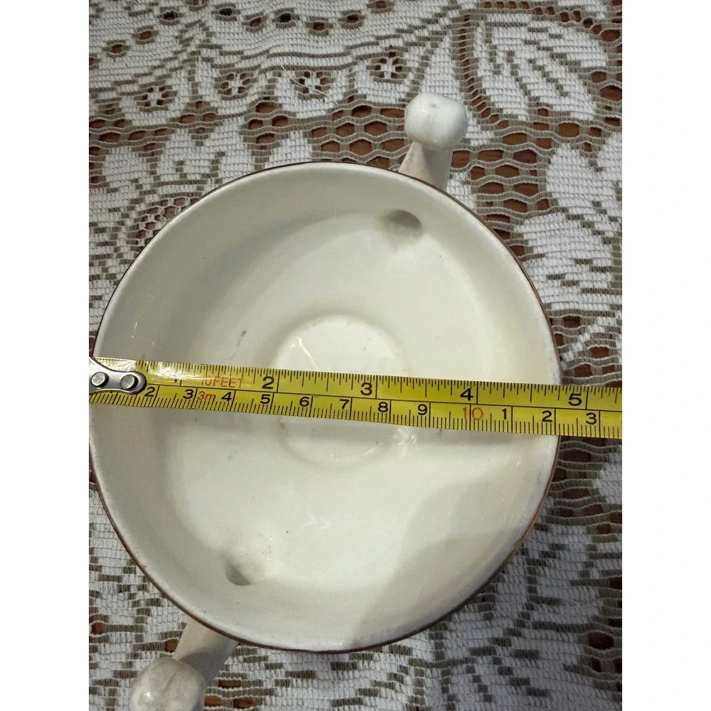 Vintage Floral Footed Sugar Bowl Gold Trim Cream Ceramic Double Handle Dish